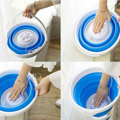 Mini Portable Ultrasonic Turbine Washing Machine Foldable Bucket