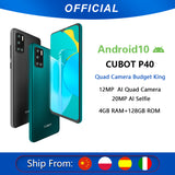 Cubot P40 Rear Quad Camera 20MP Selfie Smartphone NFC 4GB+128GB 6.2 Inch